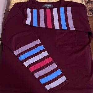 NWT- Title Nine Burgundy Crewneck with Multicolor Stripes